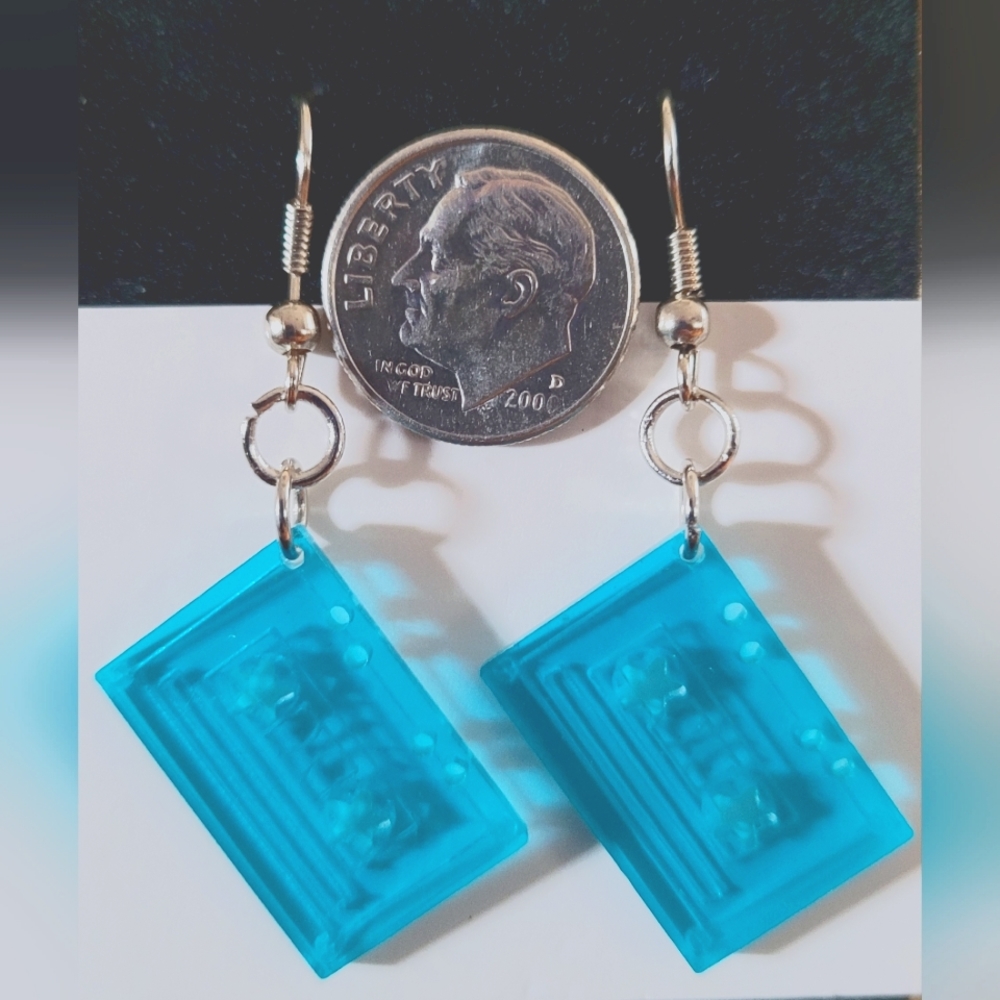 Neon Blue Cassette Tape Earrings